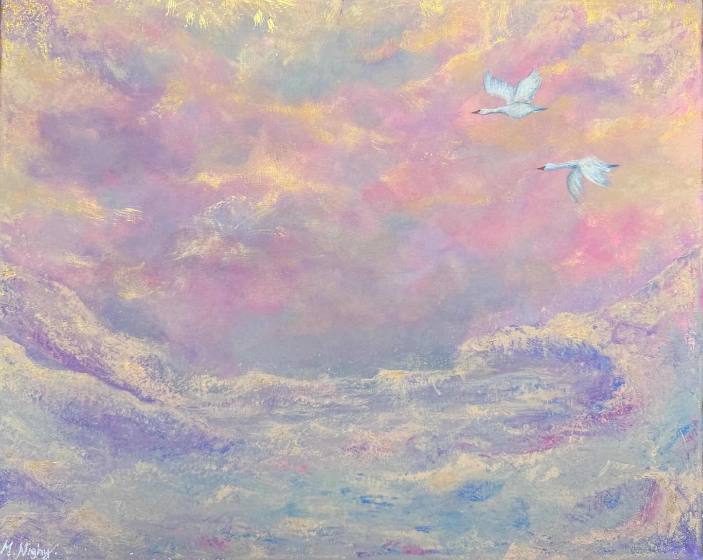 Wings over heavens waters - A3 PRINT. - By Molly Nighy