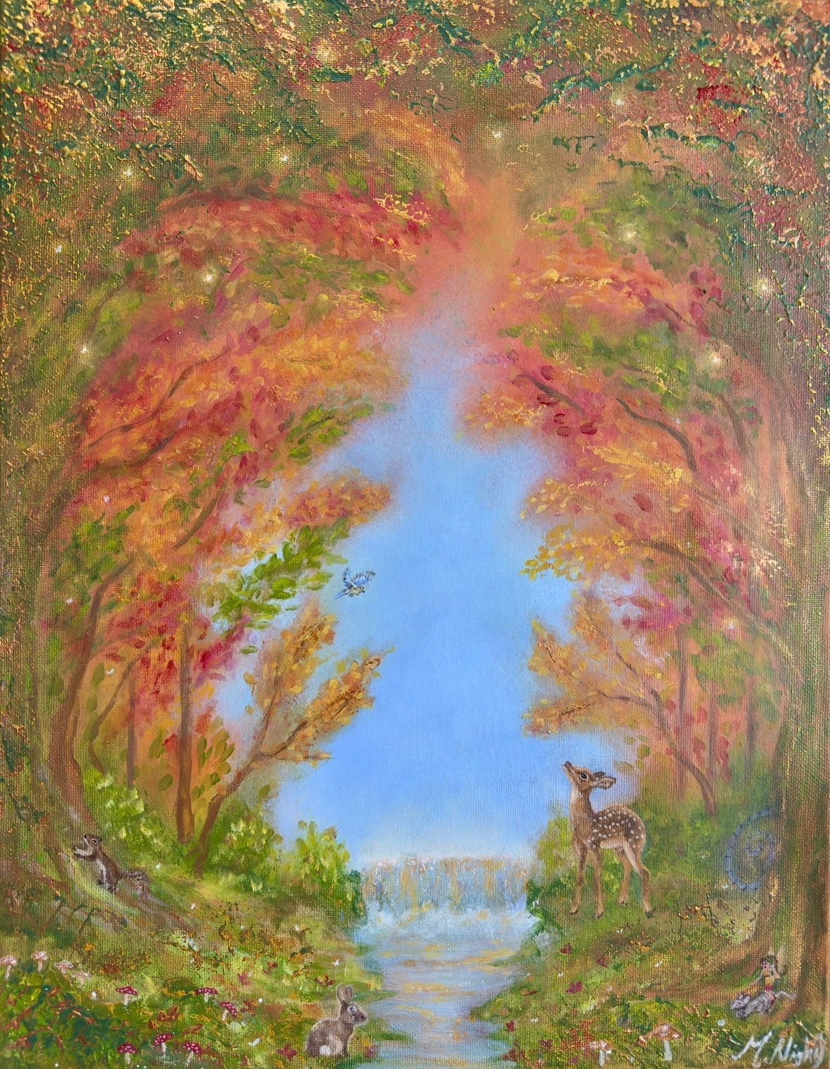 Feather and Fawn 14x18 inch original acrylic painting