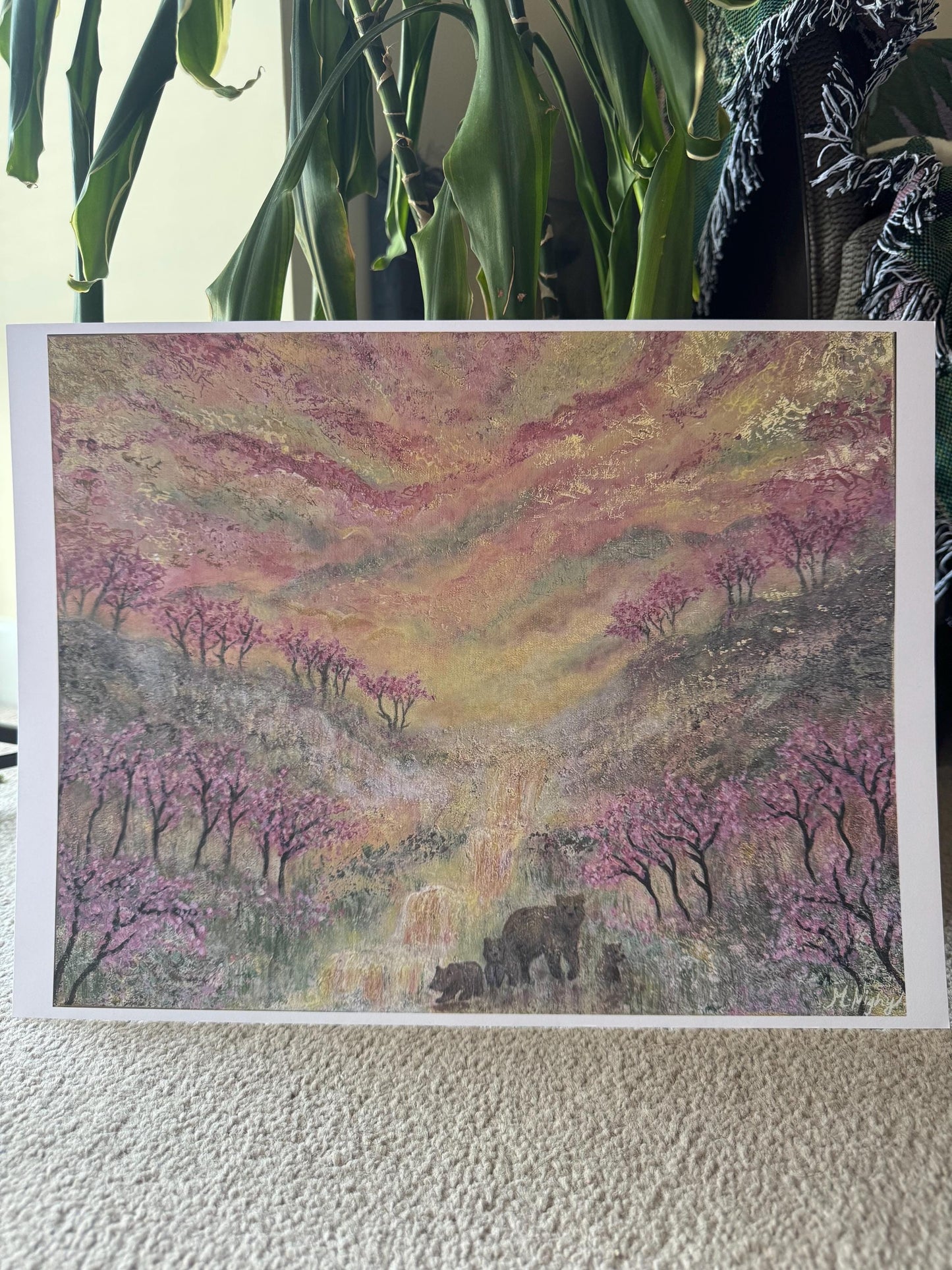 Bears in bloom - A3 PRINT Original Acrylic painting by Molly Nighy