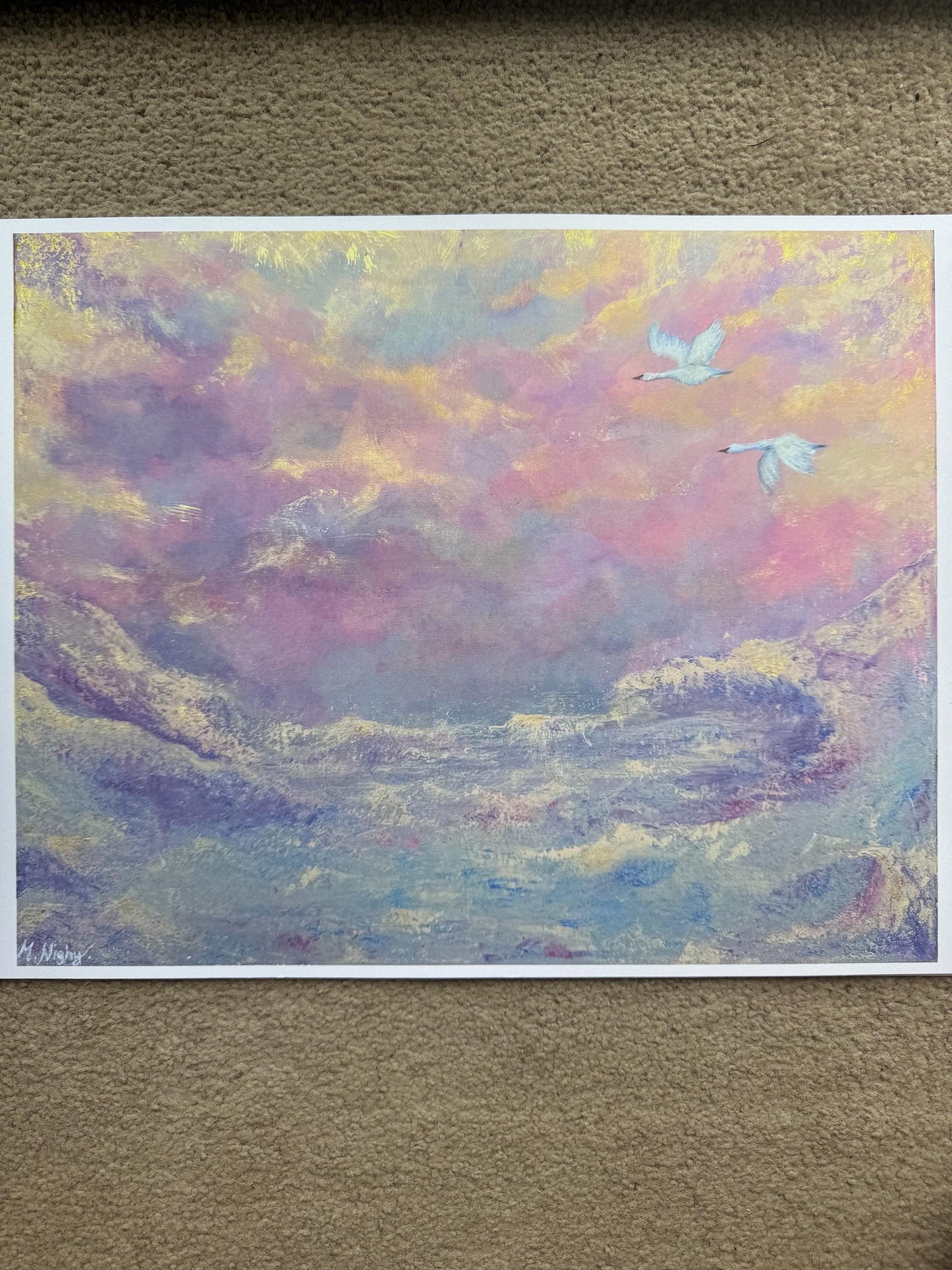 Wings over heavens waters - A3 PRINT. - By Molly Nighy