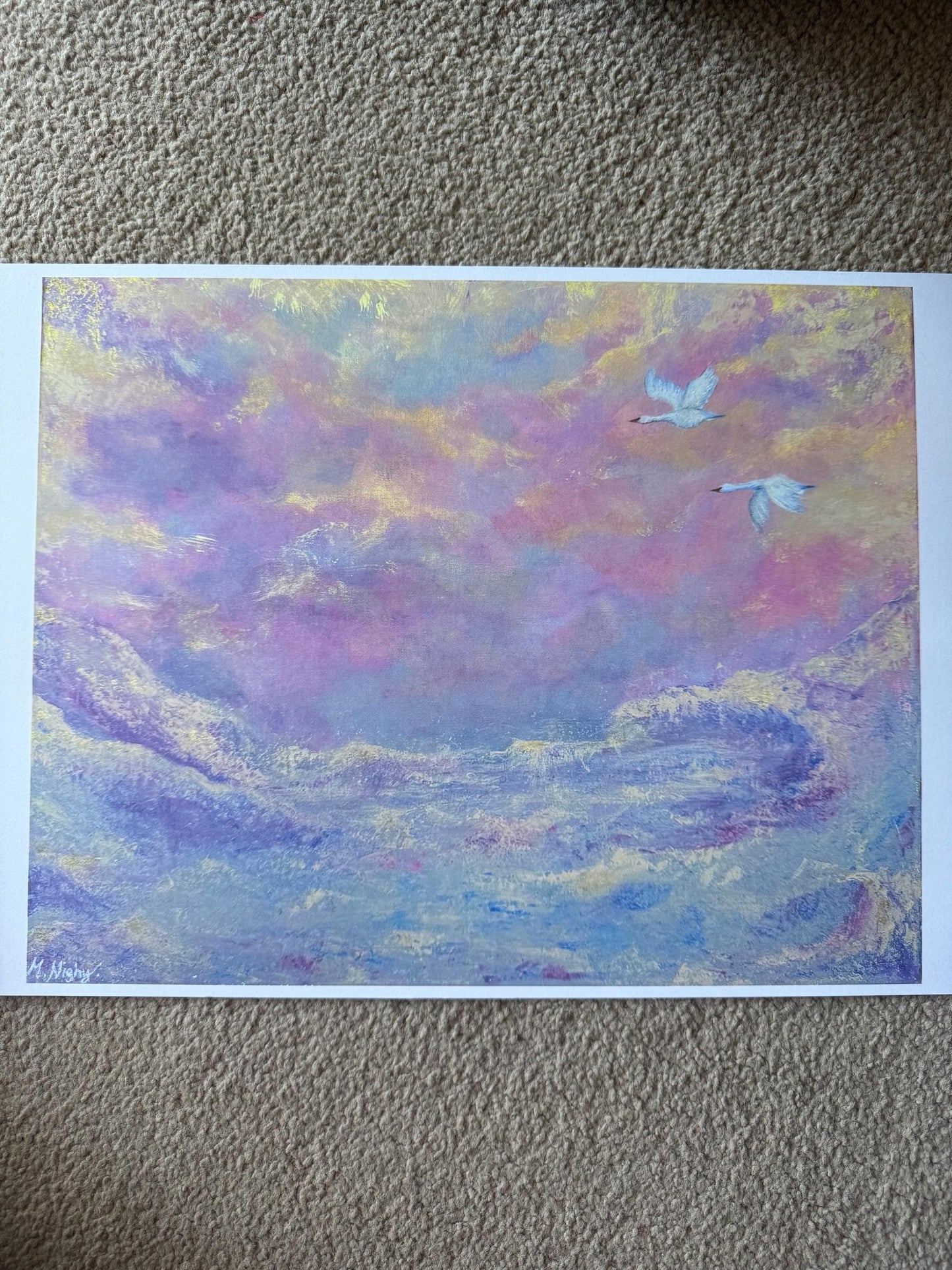 Wings over heavens waters - A3 PRINT. - By Molly Nighy