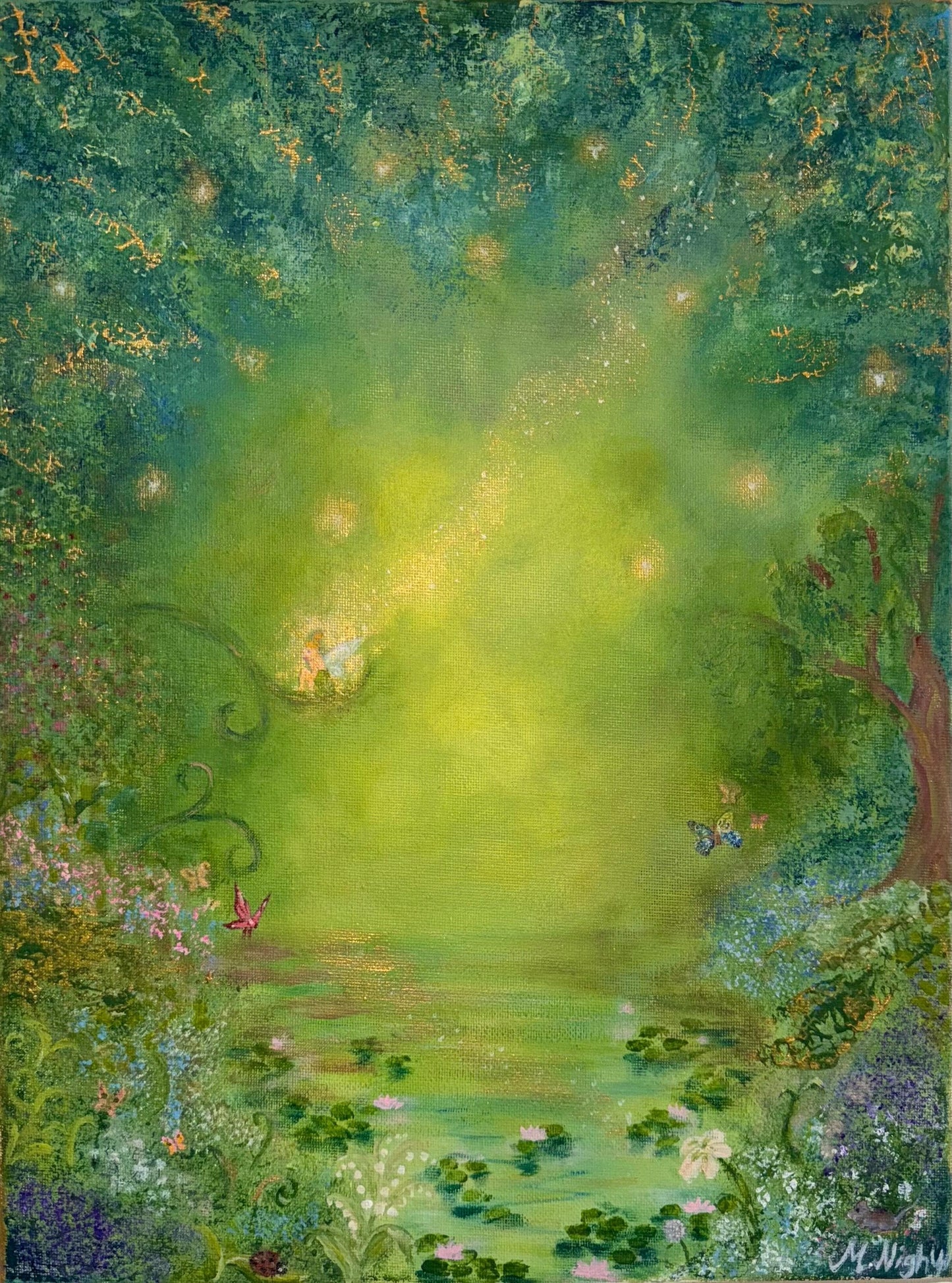 The Glow Of Pixie Hollow - PRINT 16x12 inch - of painting by Molly Nighy