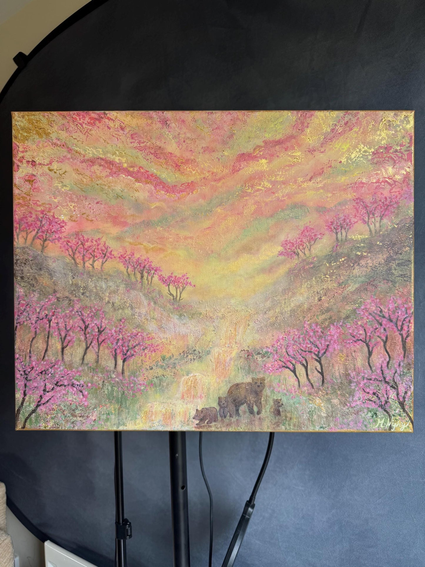 Bears in bloom - A3 PRINT Original Acrylic painting by Molly Nighy