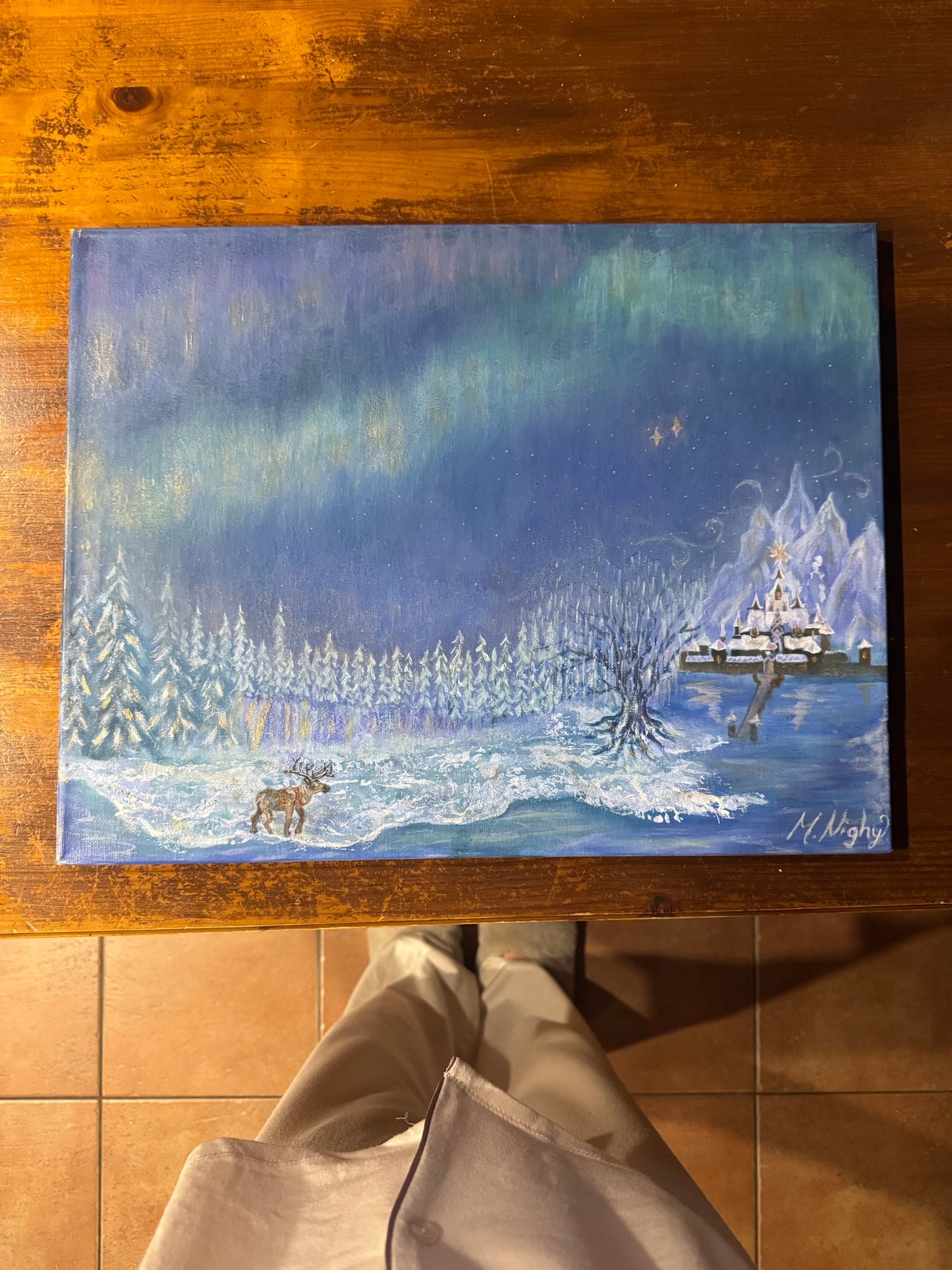 ‘Auroras Over Arendelle’ 14x18inch Original Acrylic Painting