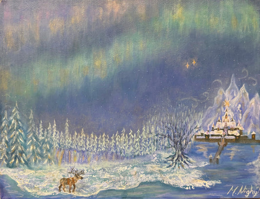 ‘Auroras Over Arendelle’ 14x18inch Original Acrylic Painting
