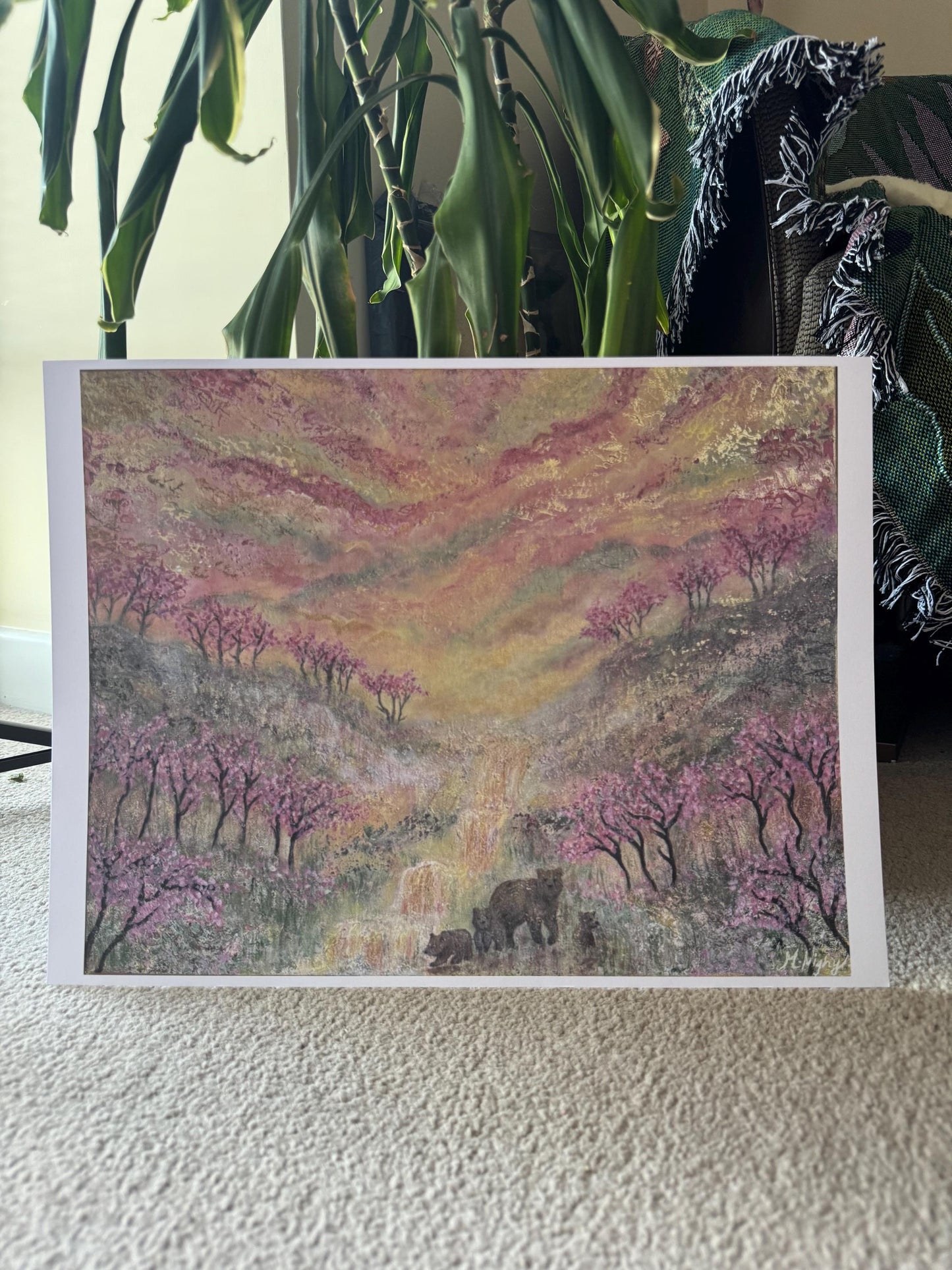 Bears in bloom - A3 PRINT Original Acrylic painting by Molly Nighy