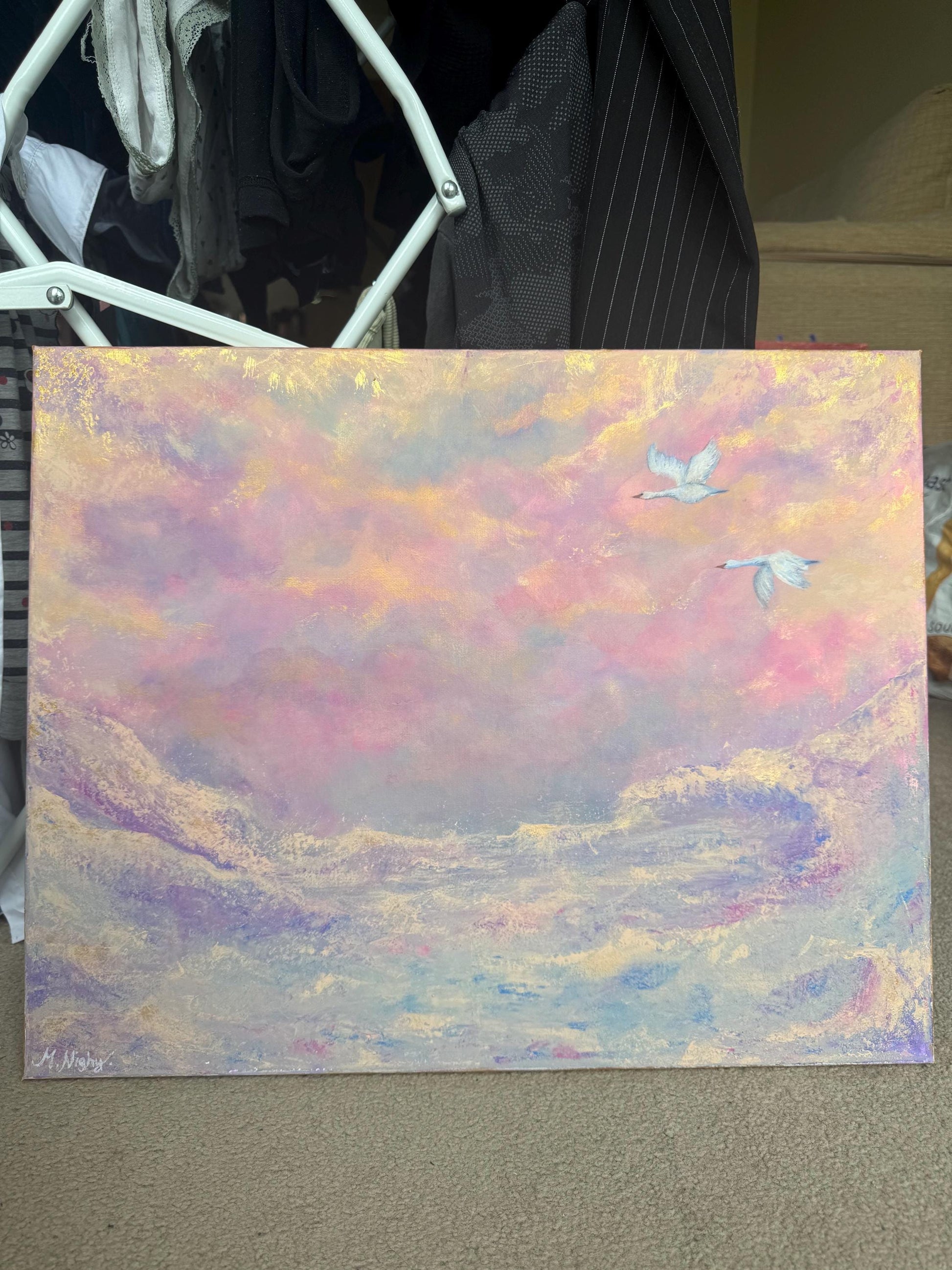 Wings over heavens waters - Original Acrylic Painting by Molly Nighy