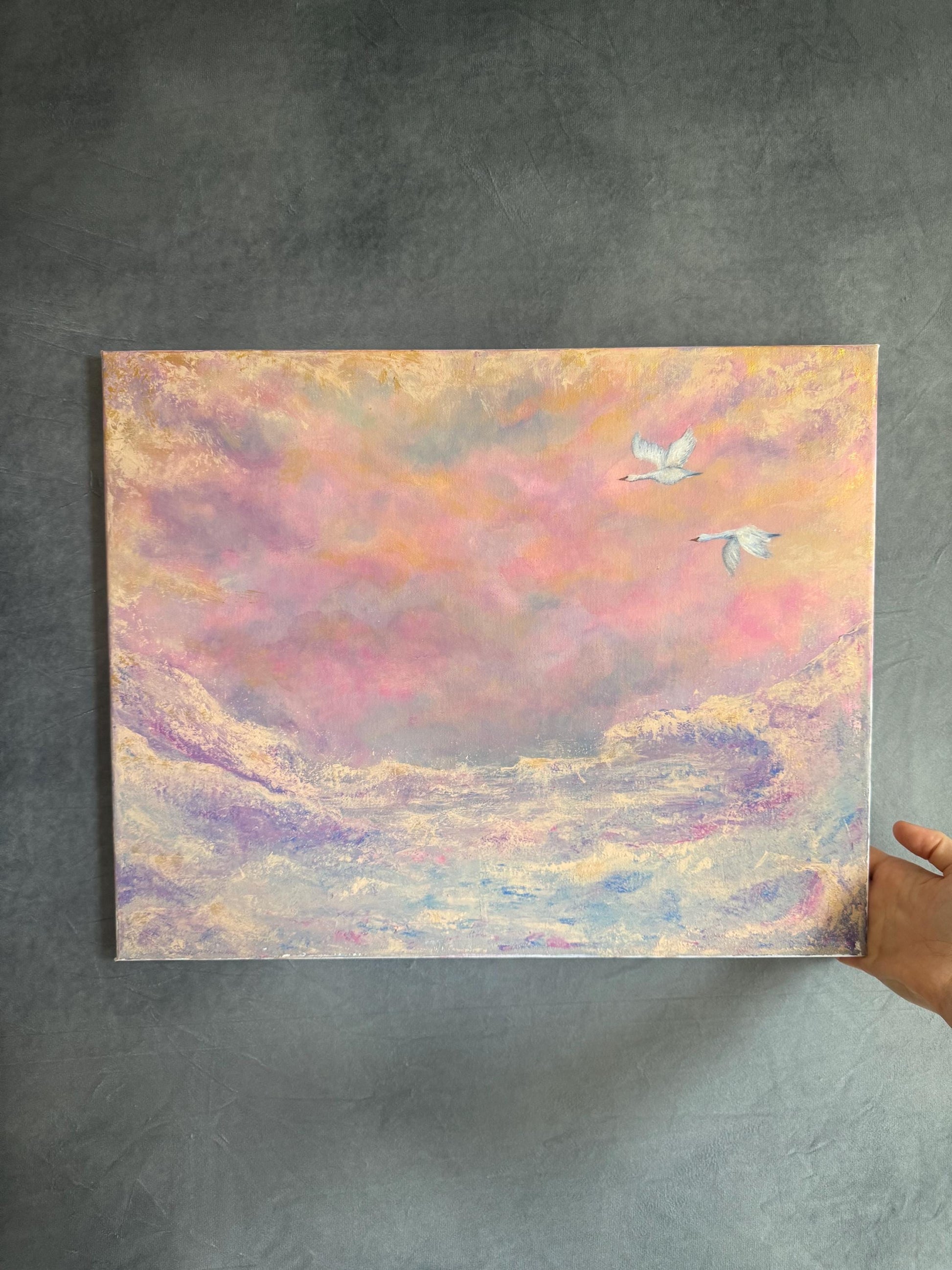 Wings over heavens waters - Original Acrylic Painting by Molly Nighy