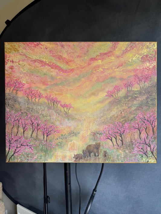 'Bears in Bloom' - Original Acrylic painting by Molly Nighy 16x20 inch