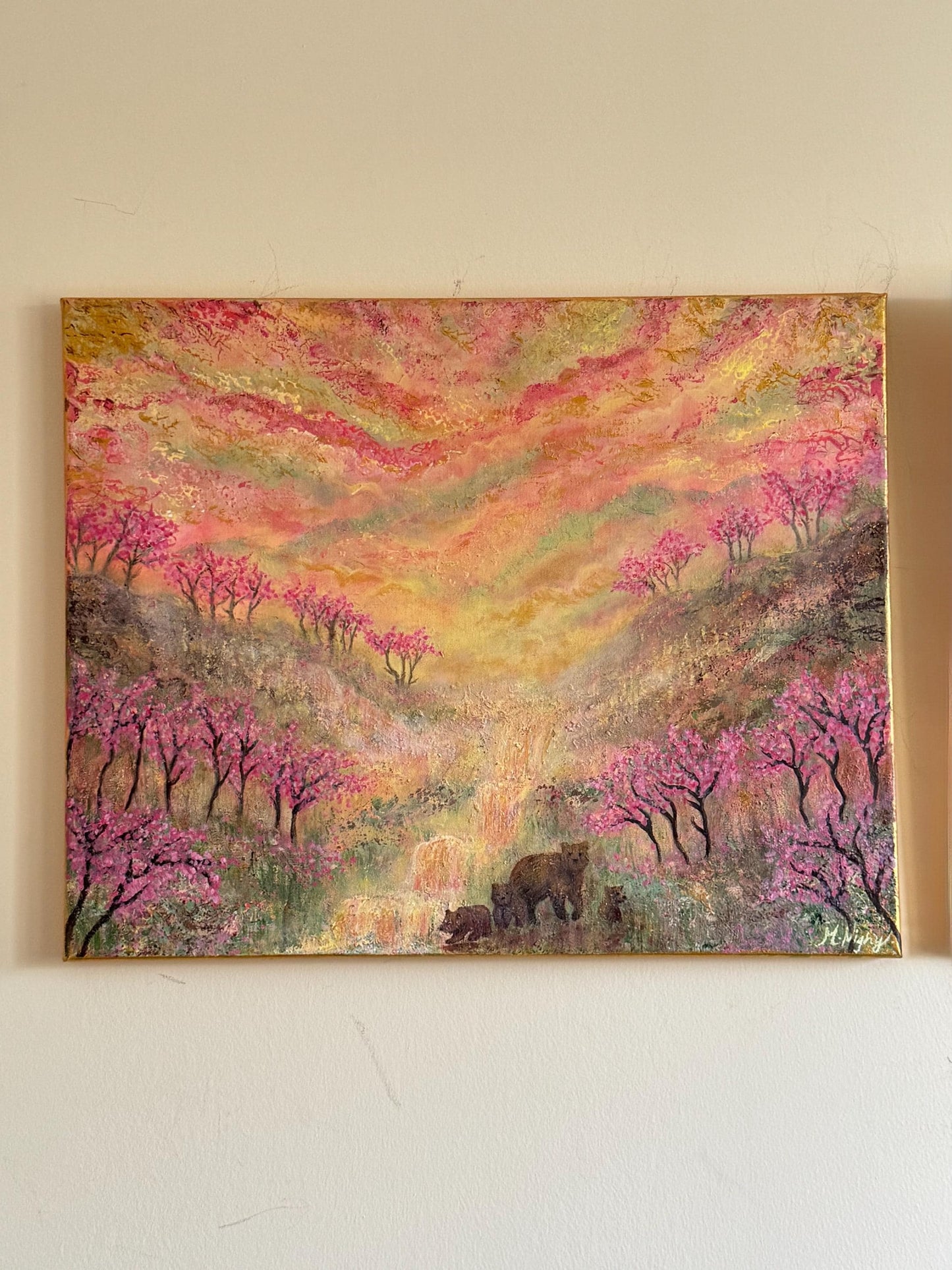 Bears in bloom - Original Acrylic painting by Molly Nighy